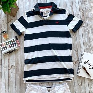 Hollister nautical navy & white striped polo shirt
